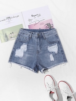Denim Frayed Ripped Cutoff Shorts M Blue