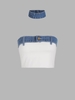 Denim Insert Belted Tube Top with Choker M White