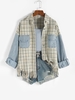 Denim Panel Plaid Tweed Cargo Jacket M Light blue