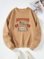 Desert Cactus Pattern Drop Shoulder Thermal Lined Sweatshirt S Light coffee