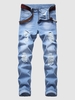 Destroyed Design Zipper Fly Cuffed Jeans 38 Blue
