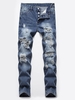 Destroyed Ripped Button Fly Skinny Jeans 40 Denim dark blue