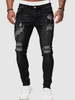 Destroyed Straight Leg Zipper Fly Jeans M Black