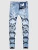 Destroyed Straight Leg Zipper Fly Jeans Xl Light blue
