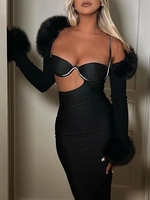 Detachable Faux Fur Trim Bolero Cardigan S Black