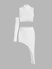 Detached Sleeve Ribbed Knit Top and Asymmetrical Skirt Set M White