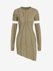 Detached Sleeve Ribbed Slinky Asymmetrical Dress M Coffee
