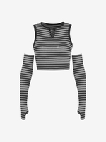 Detached Sleeve Stripes Safety Pins Tee M Black