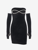 Detached Sleeve Velvet Faux Pearls Slinky Dress L Black