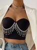 Diamante Fringed Hook Back Underwire Strapless Top S Black