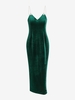 Diamante Strap Velvet Back Slit Midi Dress M Green