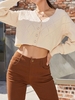 Diamond-shaped Openwork Cropped Cardigan Light coffee