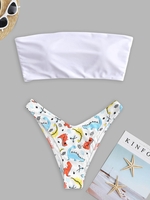 Dinosaur Print Brazilian Bandeau Bikini Swimwear White
