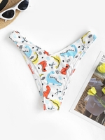 Dinosaur Print Brazilian Bikini Bottom L White