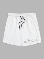 Dinosaur Print Drawstring Shorts Xl White