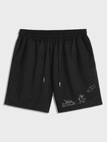 Dinosaur Print Drawstring Sweat Shorts L Black
