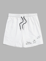 Dinosaur Print Drawstring Sweat Shorts L White