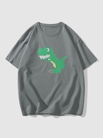 Dinosaur Print Short Sleeve Casual T Shirt M Light slate gray