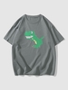 Dinosaur Print Short Sleeve Casual T Shirt S Light slate gray