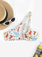 Dinosaur Print Twist Bikini Top M White