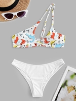 Dinosaur Print Twist Ribbed Bikini Swimwear White