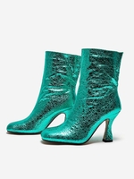 Disco Metallic Glitter Sparkle Kitten Heeled Slip On Boots