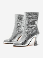 Disco Metallic Glitter Sparkle Kitten Heeled Slip On Boots