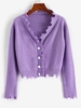 Distressed Button Up Crop Cardigan Purple
