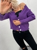 Distressed Button Up Cropped Cardigan L Purple
