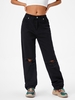 Distressed Cut Out Baggy Jeans L Black