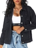 Distressed Drop Shoulder Chest Pocket Denim Jacket S Black