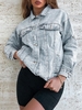 Distressed Frayed Button Up Denim Jacket L Blue