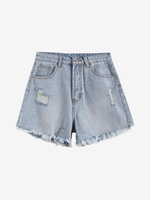 Distressed Frayed Denim Cutoff Shorts L Light blue