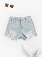 Distressed Frayed Faded Denim Cutoff Shorts Xs Light blue