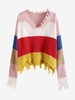 Distressed Frayed Ladder Colorblock Sweater L Multi a
