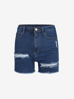 Distressed Frayed Skinny Denim Shorts S Deep blue