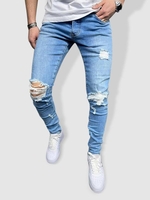 Distressed Frayed Slim Fit Tapered Jeans 38 Light blue
