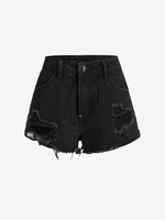 Distressed High Waisted Cutoff Denim Shorts L Black