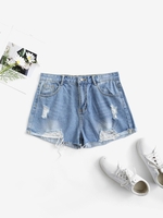 Distressed High Waisted Denim Shorts M Light blue