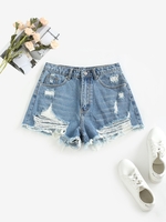 Distressed Jean Shorts S Blue