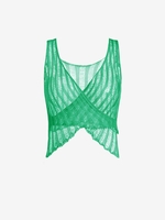 Distressed Knit Sheer Crossover Tank Top M Green