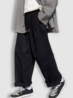 Drawstring Pleated Straight Pants S Black