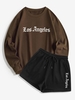 Drawstring Pocket Los Angeles Sweat Shorts Set M Deep coffee