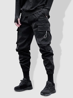 Drawstring Pocket Solid Color Techwear Cargo Pants L Black