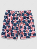 Drawstring Pockets American Flag Casual Shorts M Valentine red
