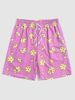 Drawstring Pockets Cake Print Bermuda Shorts 2xl Rose red