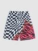 Drawstring Pockets Checkerboard Zebra Stripes Shorts Xl Cherry red