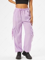 Drawstring Pockets Jogger Cargo Pants L Light purple