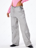 Drawstring Pockets Jogger Parachute Cargo Pants L Light gray