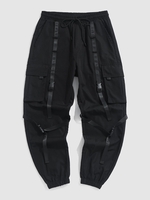 Drawstring Push Buckle Techwear Cargo Jogger Pants L Black